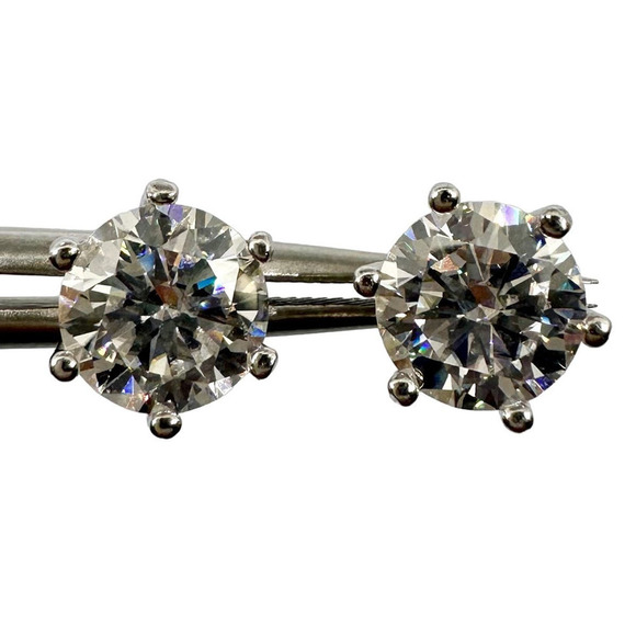 Moissanite Diamond Earrings 4 Ct Studs Six Prong Brilliant Round 925 18K - Picture 4 of 9